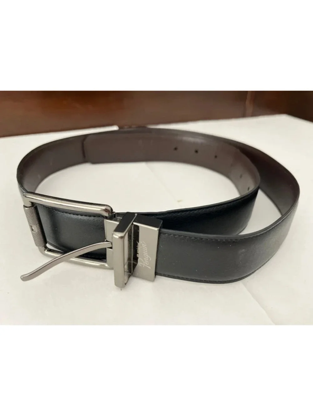 Penguin Black/Brown Leather Belt Dress Silver Buckle Men's 32/80